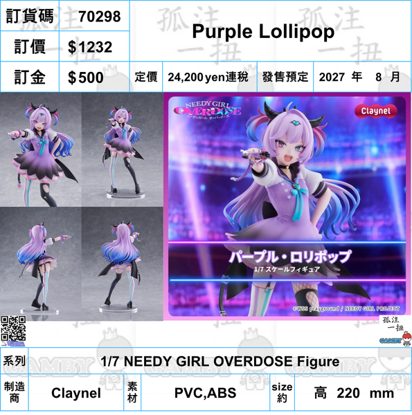 訂貨碼:70298 <訂價$1232> #(免手續費)Purple Lollipop=1/7 NEEDY GIRL OVERDOSE Figure