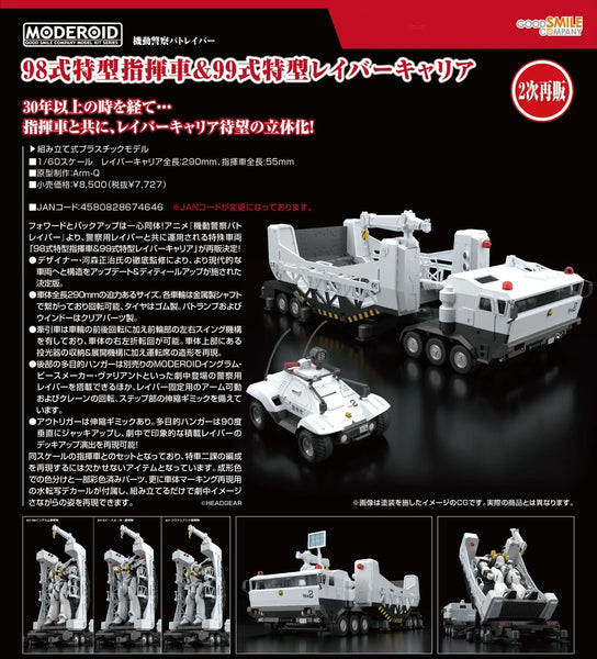 訂貨碼:67766 <訂價$394> #(通常版)98式特型指揮車+99式特型Labor運輸車(機動警察)再販=MODEROID 1/60 模型