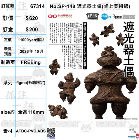 訂貨碼:67314 <訂價$620> #No.SP-148 遮光器土偶(桌上美術館)=figma(販路限定)