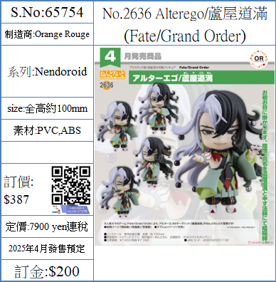 SheetNo:65754 <OrderPrice$387> #No.2636 Alterego/蘆屋道滿(Fate/Grand Order)=GS土偶