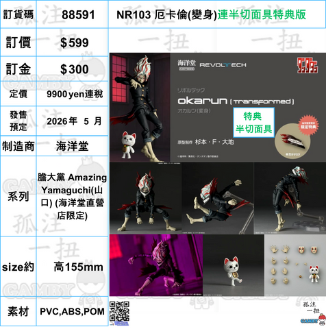 訂貨碼:88591 <訂價$599> #(連半切面具特典版)NR103 厄卡倫(變身)=膽大黨 Amazing Yamaguchi(山口)(海洋堂直營店限定)