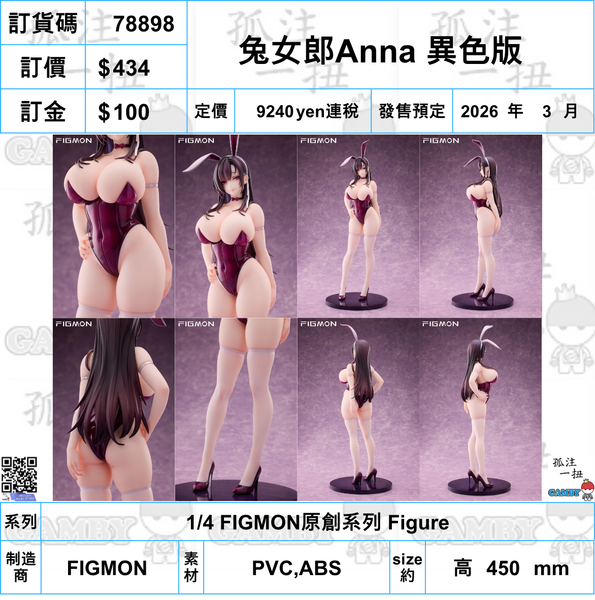 訂貨碼:78898 <訂價$434> #兔女郎Anna 異色版=1/4 FIGMON原創系列 Figure