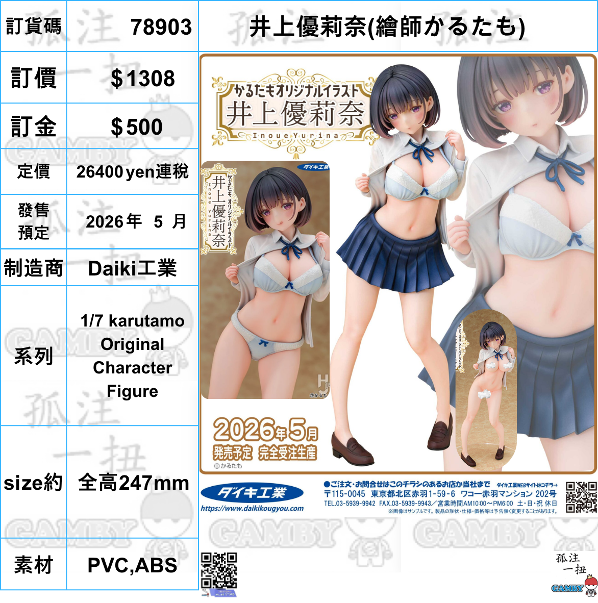 訂貨碼:78903 <訂價$1308> #井上優莉奈=1/7 karutamo Original Character Figure