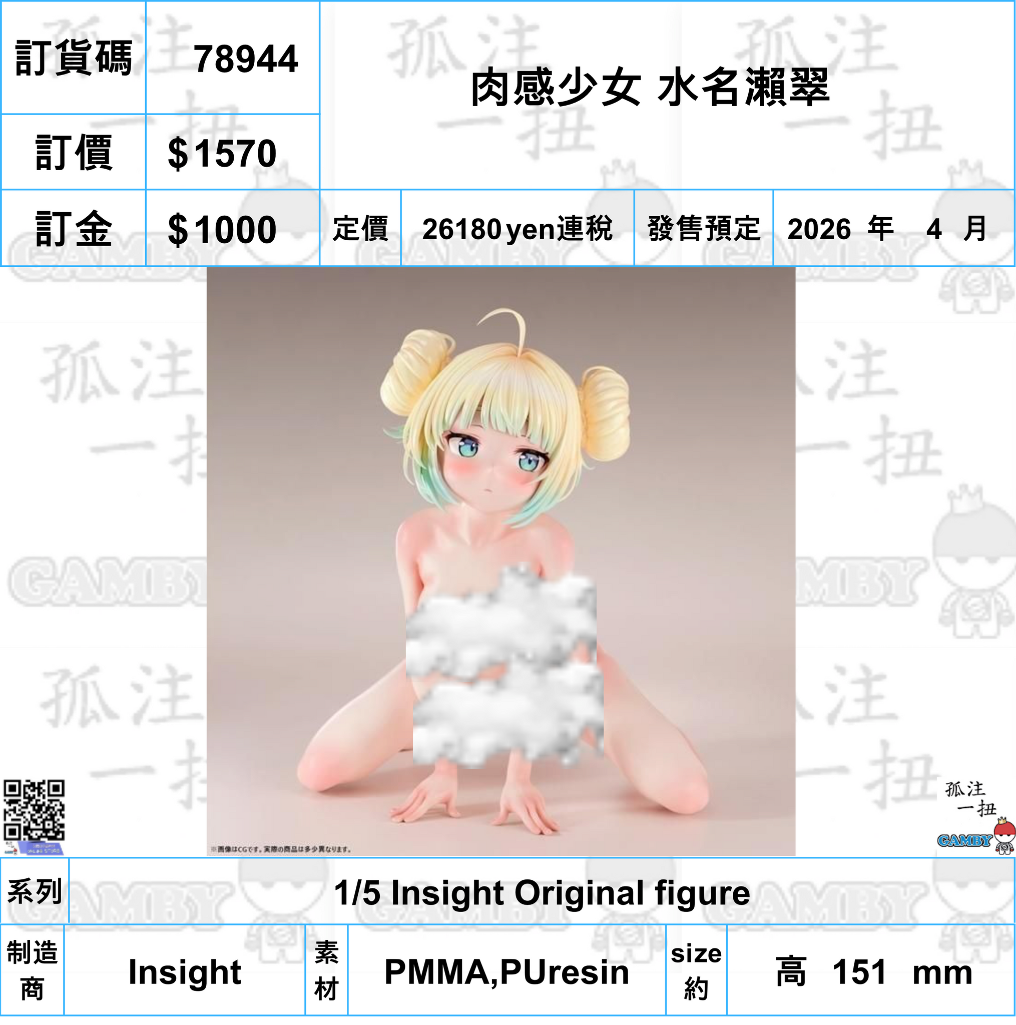 訂貨碼:78944 <訂價$1570> #(免手續費)肉感少女 水名瀨翠=1/5 Insight Original figure