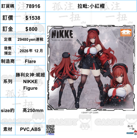 訂貨碼:78916 <訂價$1538> #(免手續費)拉毗:小紅帽=勝利女神:妮姬NIKKE Figure