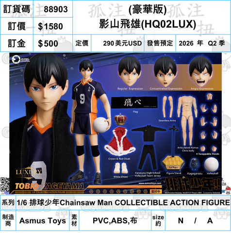 訂貨碼:88903 <訂價$1580> #(豪華版)影山飛雄=1/6 排球少年Chainsaw Man COLLECTIBLE ACTION FIGURE(HQ02LUX)