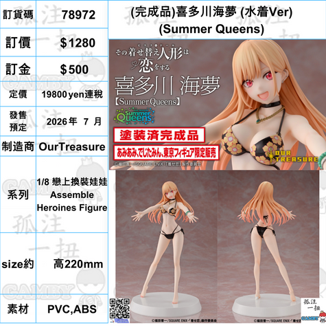 訂貨碼:78972 <訂價$1280> #(完成品)喜多川海夢 (水着Ver) (Summer Queens)=1/8 戀上換裝娃娃 Assemble Heroines Figure