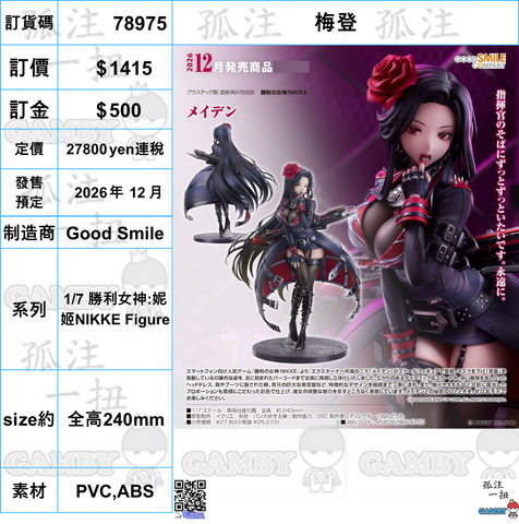 訂貨碼:78975 <訂價$1415> #(免手續費)梅登=1/7 勝利女神:妮姬NIKKE Figure