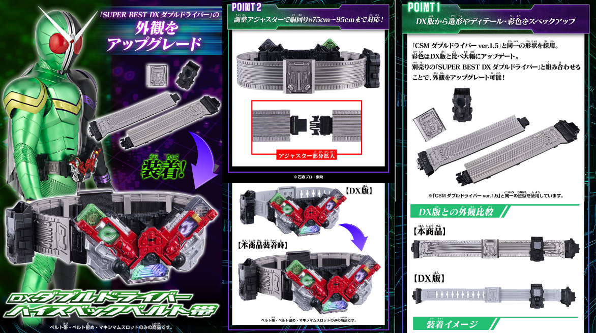 訂貨碼:39366&39367 <訂價$417&429> #(淨帶&扣)DX Double Driver專用高規格腰帶=幪面超人W Super Best High Spec Belt(魂SHOP限定)