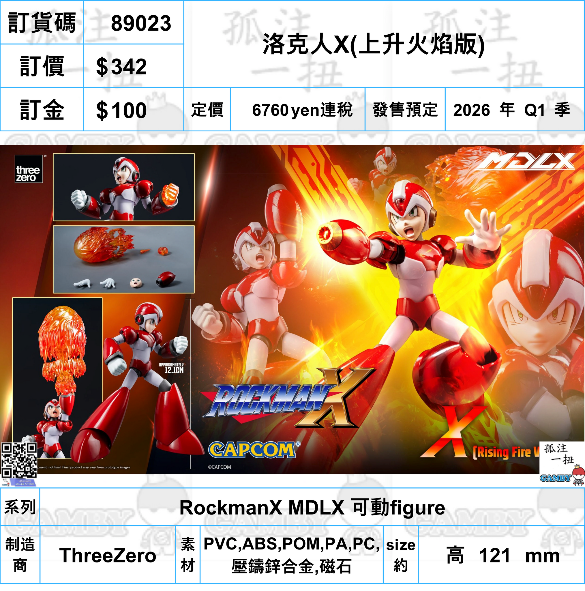 訂貨碼:89023 <訂價$342> #(免手續費)洛克人X(上升火焰版)=RockmanX MDLX 可動figure