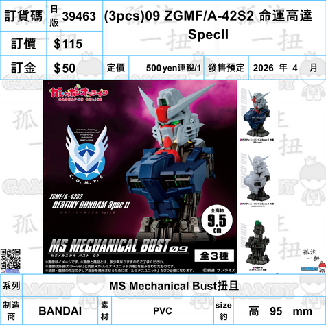 訂貨碼:39463 <訂價$115> #(免手續費)日版(3pcs)09 ZGMF/A-42S2 命運高達SpecII=MS Mechanical Bust扭旦