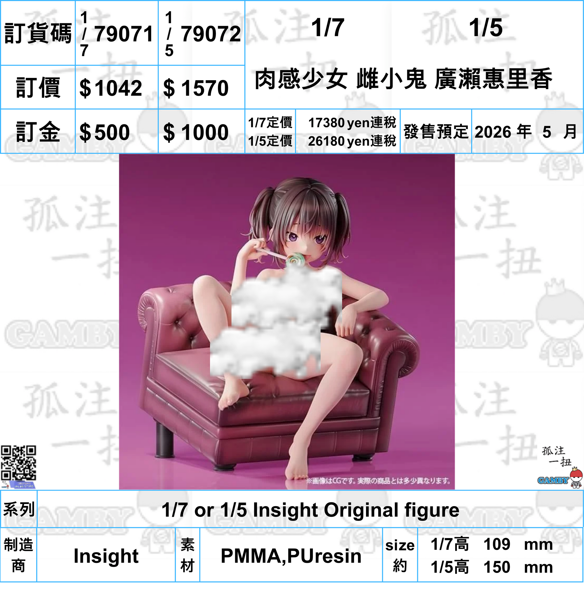 訂貨碼:79071&79072 <訂價$1042&1570> #(免手續費)肉感少女 雌小鬼 廣瀨惠里香=Insight Original figure