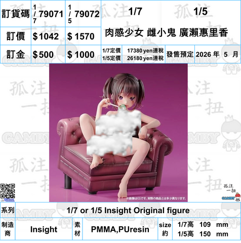 訂貨碼:79071&79072 <訂價$1042&1570> #(免手續費)肉感少女 雌小鬼 廣瀨惠里香=Insight Original figure