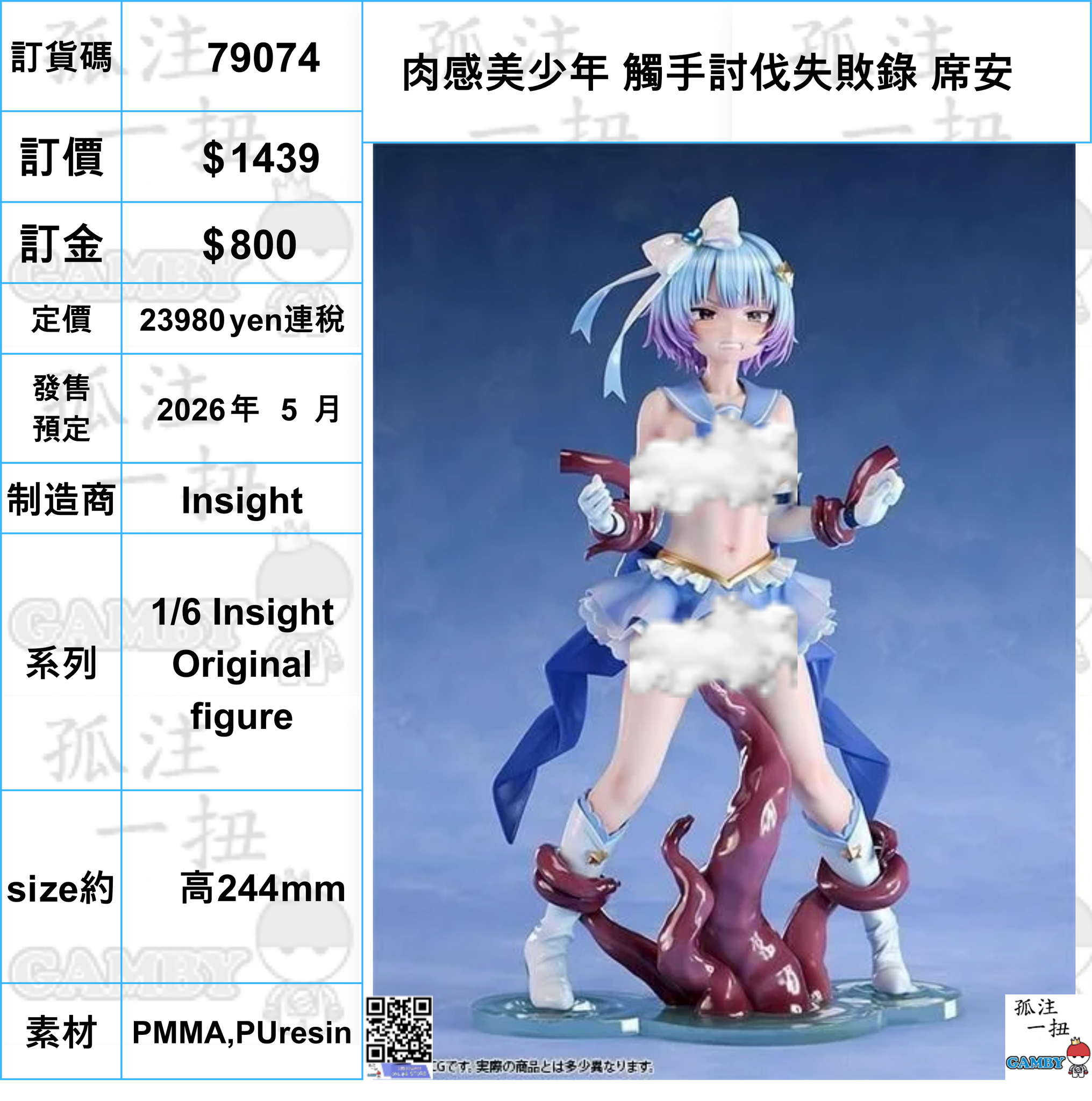 訂貨碼:79074 <訂價$1439> #(免手續費)肉感美少年 觸手討伐失敗錄 席安=1/6 Insight Original figure
