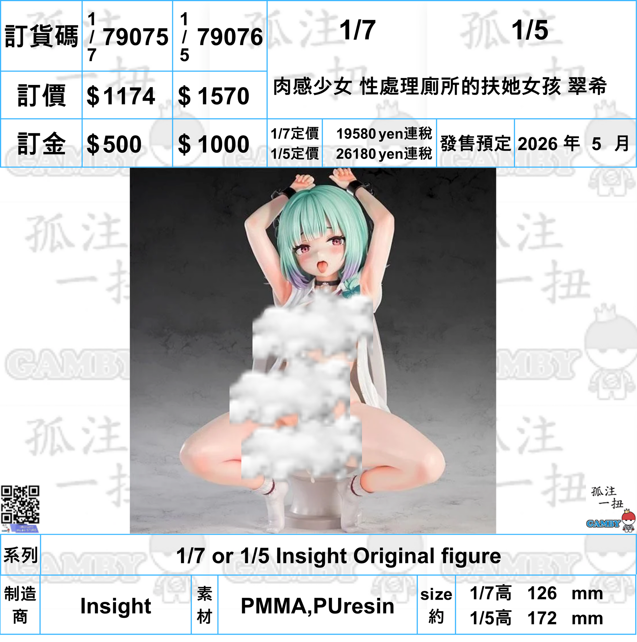 訂貨碼:79074&79075 <訂價$1174&1570> #(免手續費)肉感少女 性處理廁所的扶她女孩 翠希=Insight Original figure