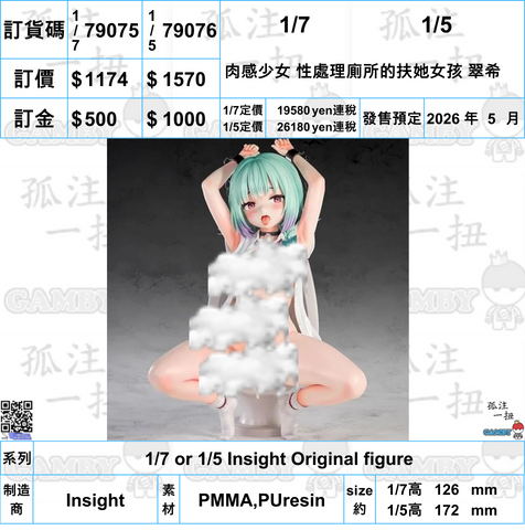 訂貨碼:79074&79075 <訂價$1174&1570> #(免手續費)肉感少女 性處理廁所的扶她女孩 翠希=Insight Original figure