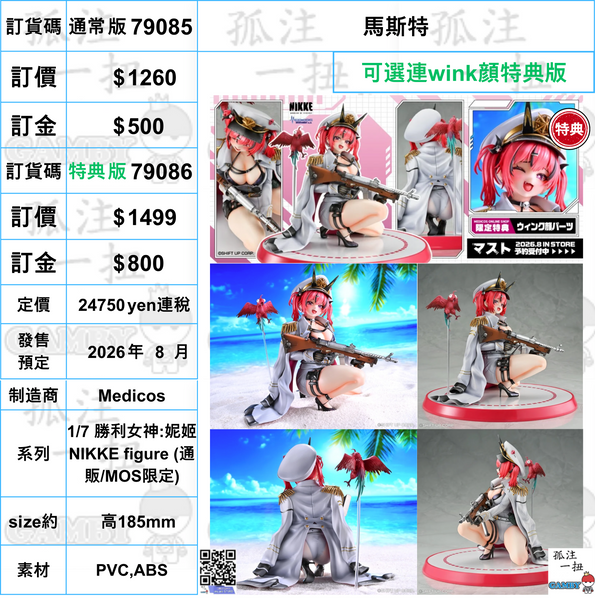 訂貨碼:79085&79086 <訂價$1260&1499> #馬斯特=1/7 勝利女神:妮姬NIKKE figure