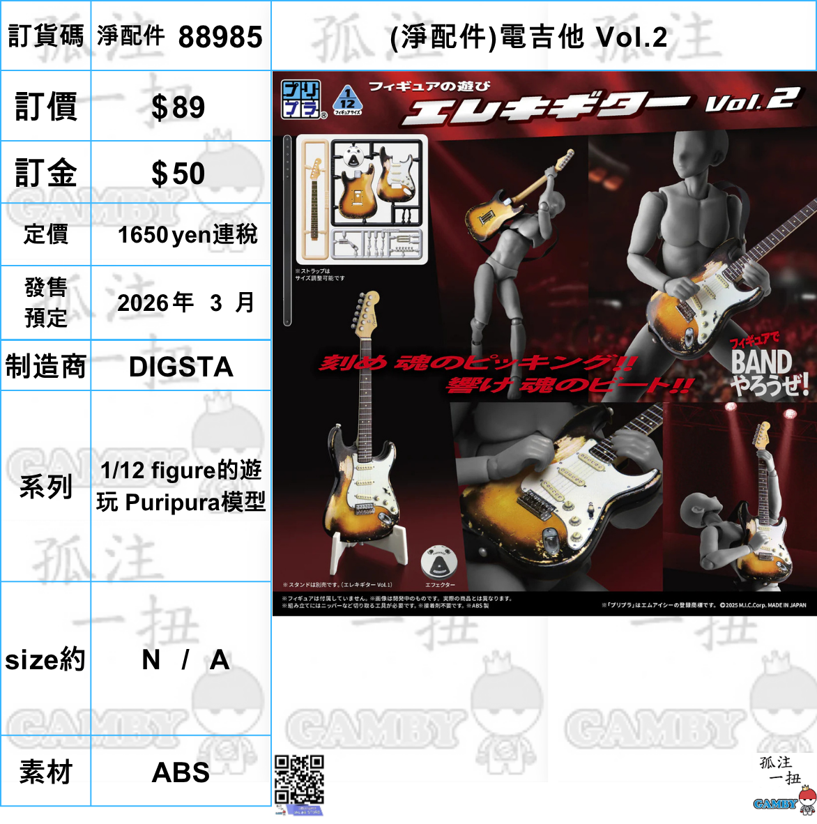 訂貨碼:88985 <訂價$89> #免手續費(淨配件)電吉他 Vol.2=1/12 figure的遊玩 Puripura模型
