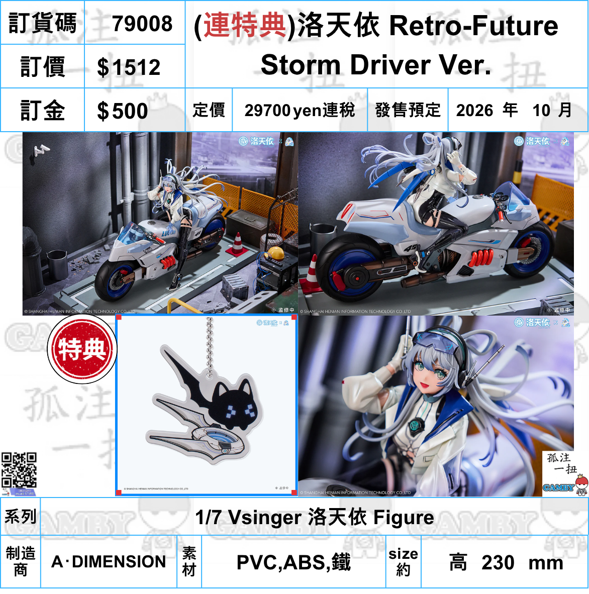 訂貨碼:79008 <訂價$1512> #洛天依 Retro-Future Storm Driver Ver.=1/7 Vsinger 洛天依 Figure