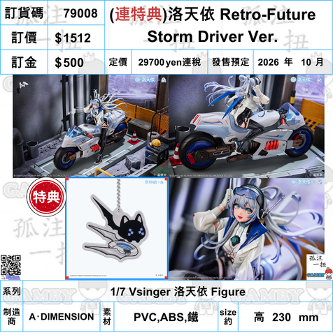 訂貨碼:79008 <訂價$1512> #洛天依 Retro-Future Storm Driver Ver.=1/7 Vsinger 洛天依 Figure