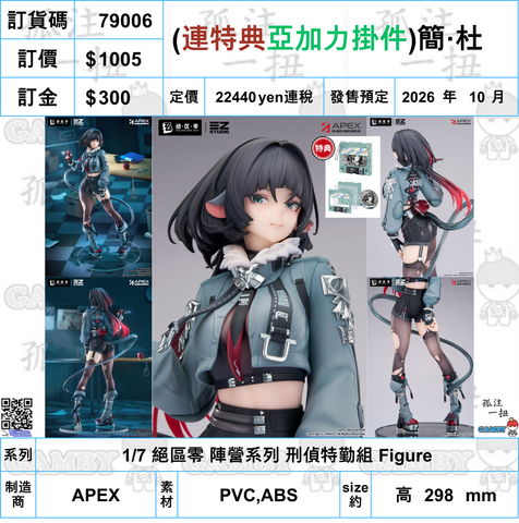 訂貨碼:79006 <訂價$1005> #(連特典掛件)簡·杜=1/7 絕區零 陣營系列 刑偵特勤組 Figure