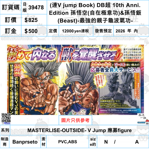 訂貨碼:39478 <訂價$825> #連V jump Book(日版)DB超 10th Anni. Edition 孫悟空(自在極意功)&孫悟飯(Beast)-最強的親子龜波氣功-=MASTERLISE-OUTSIDE- V Jump 應募figure