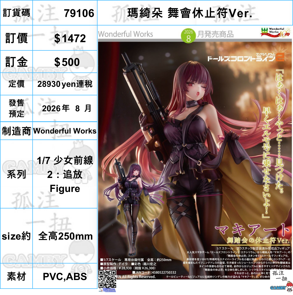 訂貨碼:79106 <訂價$1420> #(免手續費)瑪綺朵 舞會休止符Ver.=1/7 少女前線2：追放 Figure