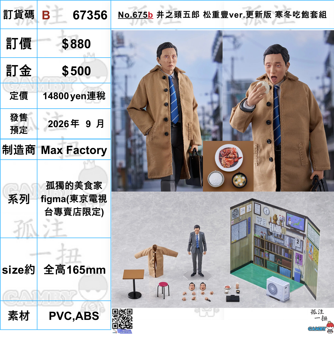 訂貨碼:67356 <訂價$880> #No.675b 井之頭五郎 松重豐ver.更新版 寒冬吃飽套組=孤獨的美食家 figma(東京電視台專賣店販路限定)
