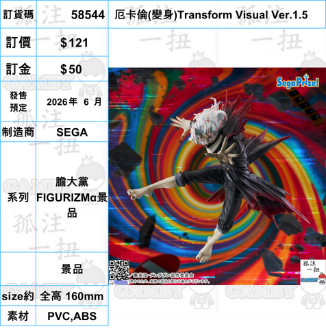 訂貨碼:58544 <訂價$121> #(免手續費)厄卡倫(變身)Transform Visual Ver.1.5=膽大黨 FIGURIZMα景品