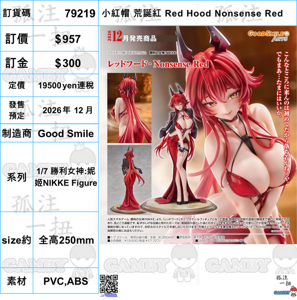 訂貨碼:79219 <訂價$957> #(免手續費)小紅帽 荒誕紅 Red Hood Nonsense Red=1/7 勝利女神:妮姬NIKKE Figure