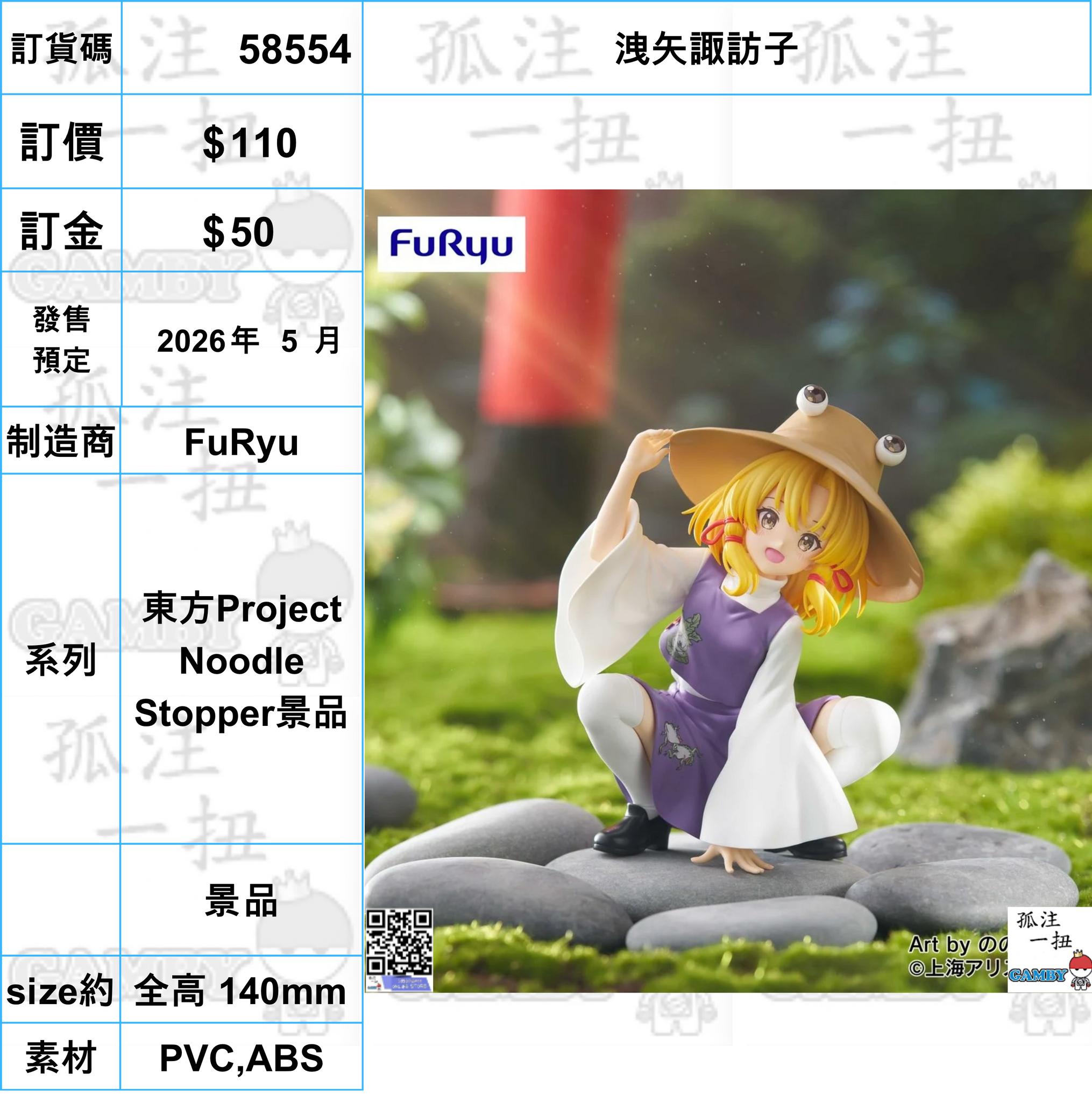 訂貨碼:58554 <訂價$110> #(免手續費)洩矢諏訪子=東方Project Noodle Stopper景品