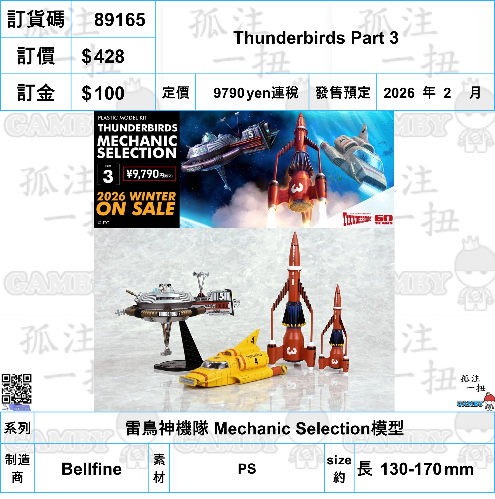 訂貨碼:89165 <訂價$428> #(免手續費)Thunderbirds Part 3=雷鳥神機隊 Mechanic Selection模型