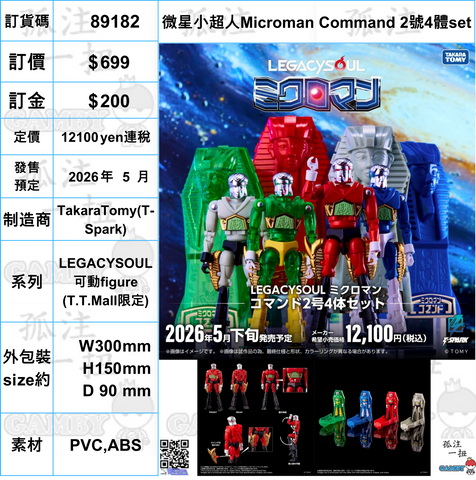 訂貨碼:89182 <訂價$699> #(免手續費)微星小超人Microman Command 2號4體set=LEGACYSOUL 可動figure (T.T.Mall限定)