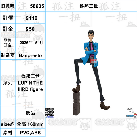 訂貨碼:58605 <訂價$110> #(免手續費)魯邦三世=魯邦三世 LUPIN THE ⅢRD figure