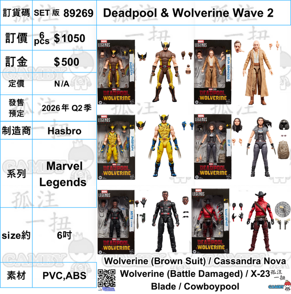 SheetNo:89269 <OrderPrice$1050> #(Set6pcs)Deadpool & Wolverine Wave 2=Marvel Legends