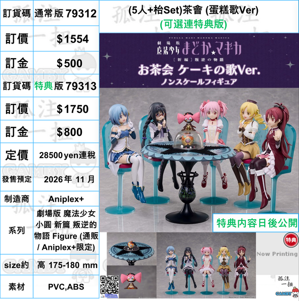 訂貨碼:79312&79313 <訂價$1554&1750> #(5人+枱Set)茶會 (蛋糕歌Ver)=劇場版 魔法少女小圓 新篇 叛逆的物語 Figure