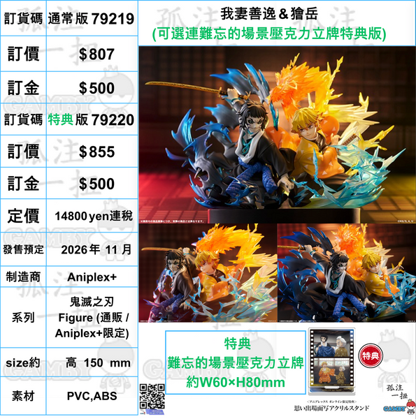 訂貨碼:79319&79320 <訂價$807&855> #我妻善逸＆獪岳=鬼滅之刃 Figure