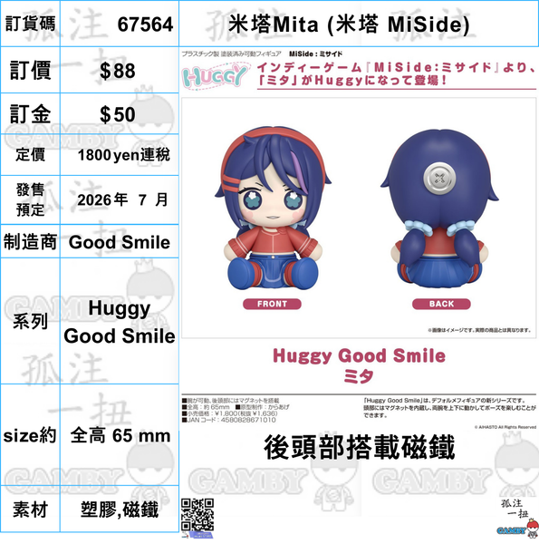 訂貨碼:67564 <訂價$88> #(免手續費)米塔Mita (米塔 MiSide)=Huggy Good Smile