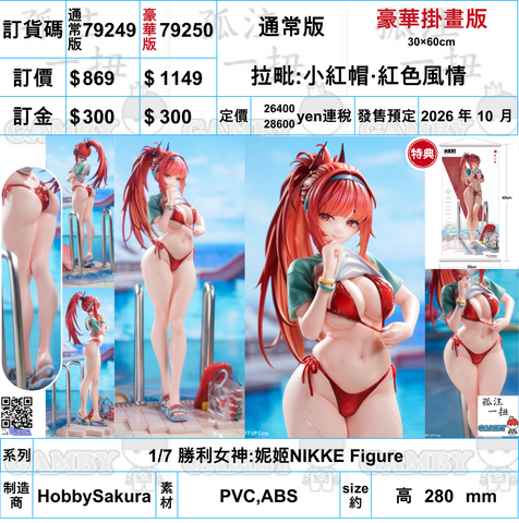 訂貨碼:79249&79250 <訂價$869&$1149> #)拉毗:小紅帽‧紅色風情=1/7 勝利女神:妮姬NIKKE Figure