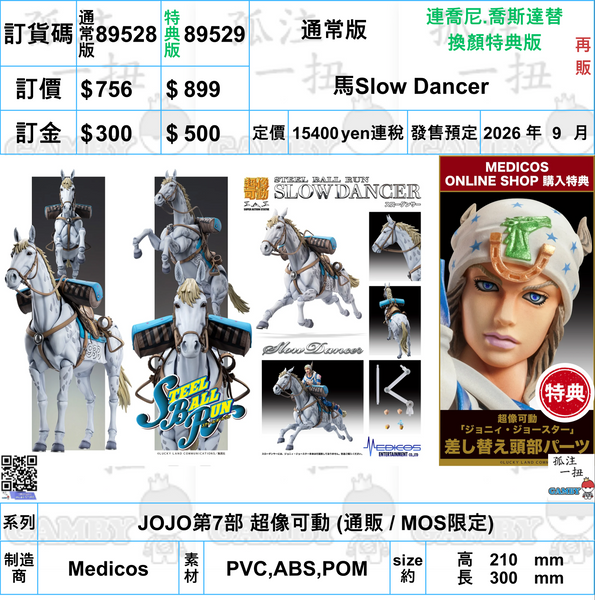 訂貨碼:89528&89529 <訂價$756&899> #馬Slow Dancer=JOJO第7部 超像可動 (通販 / MOS限定)