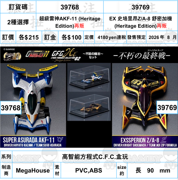 訂貨碼:39767&39768 <訂價$215&215> #(免手續費)(Heritage Edition)=高智能方程式C.F.C.盒玩