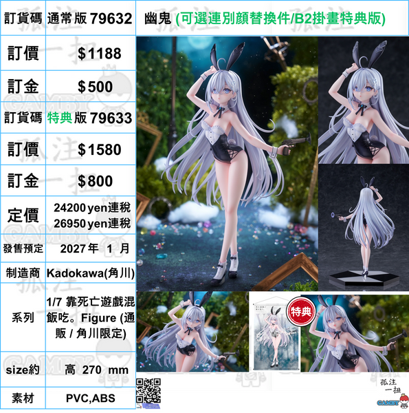 訂貨碼:79632&79633 <訂價$1188&1580> #幽鬼=1/7 靠死亡遊戲混飯吃。Figure