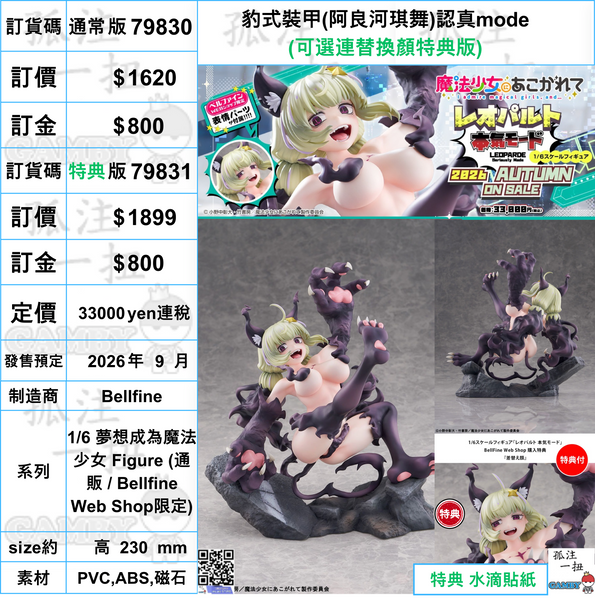 訂貨碼:79830&79831 <訂價$1620&1899> #豹式裝甲(阿良河琪舞)認真mode=1/6 夢想成為魔法少女 Figure