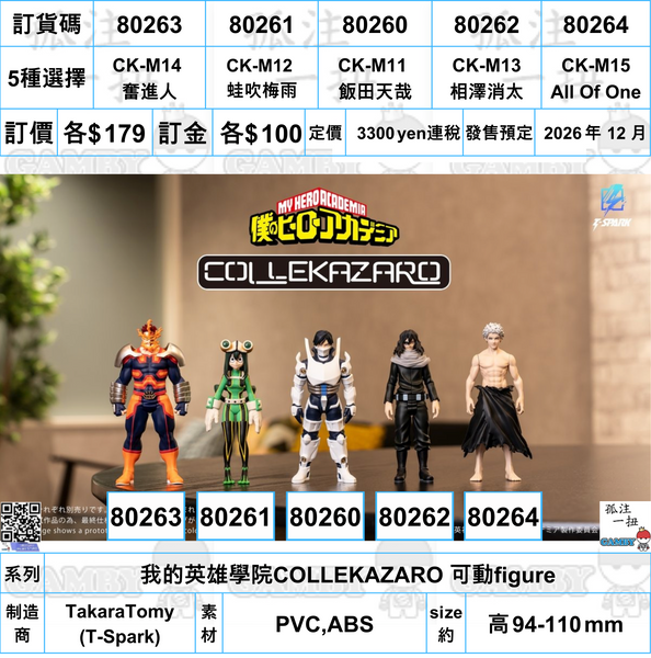 訂貨碼:80260-80264 <訂價各$179> #(免手續費)我的英雄學院COLLEKAZARO 可動figure