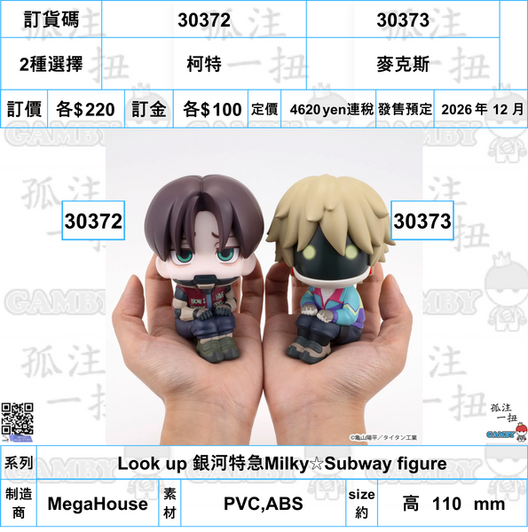 訂貨碼:30372&30373 <訂價各$220> #(免手續費)柯特or麥克斯=Look up 銀河特急Milky☆Subway figure