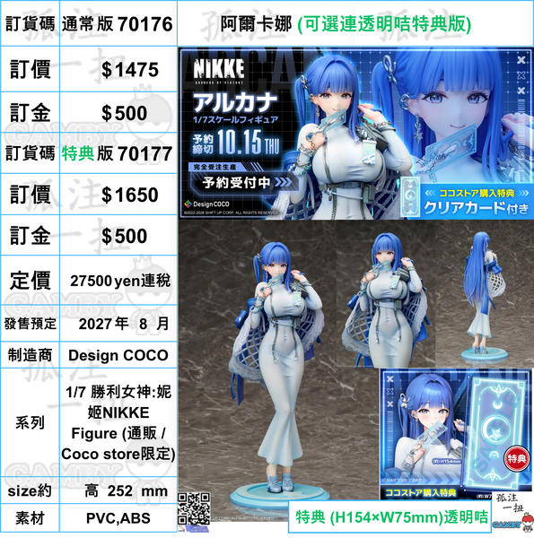 訂貨碼:70176&70177 <訂價$1475&1650> #阿爾卡娜=1/7 勝利女神:妮姬NIKKE Figure