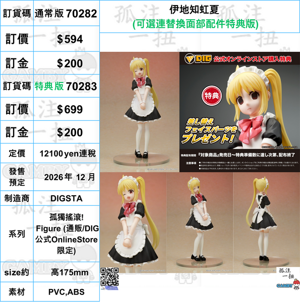 訂貨碼:70282&70283 <訂價$594&699> #伊地知虹夏=孤獨搖滾! Figure