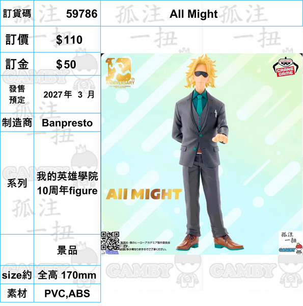 訂貨碼:59785-59807 <訂價各$110> #(免手續費)我的英雄學院 10周年figure