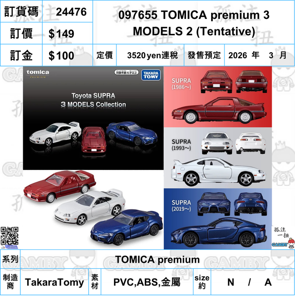 訂貨碼:24476 <訂價$149> #097655 TOMICA premium 3 MODELS 2 (Tentative)=TOMICA