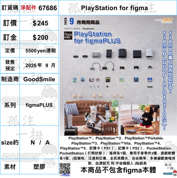 訂貨碼:67686 <訂價$245> #免手續費(淨配件)PlayStation for figma=figmaPLUS